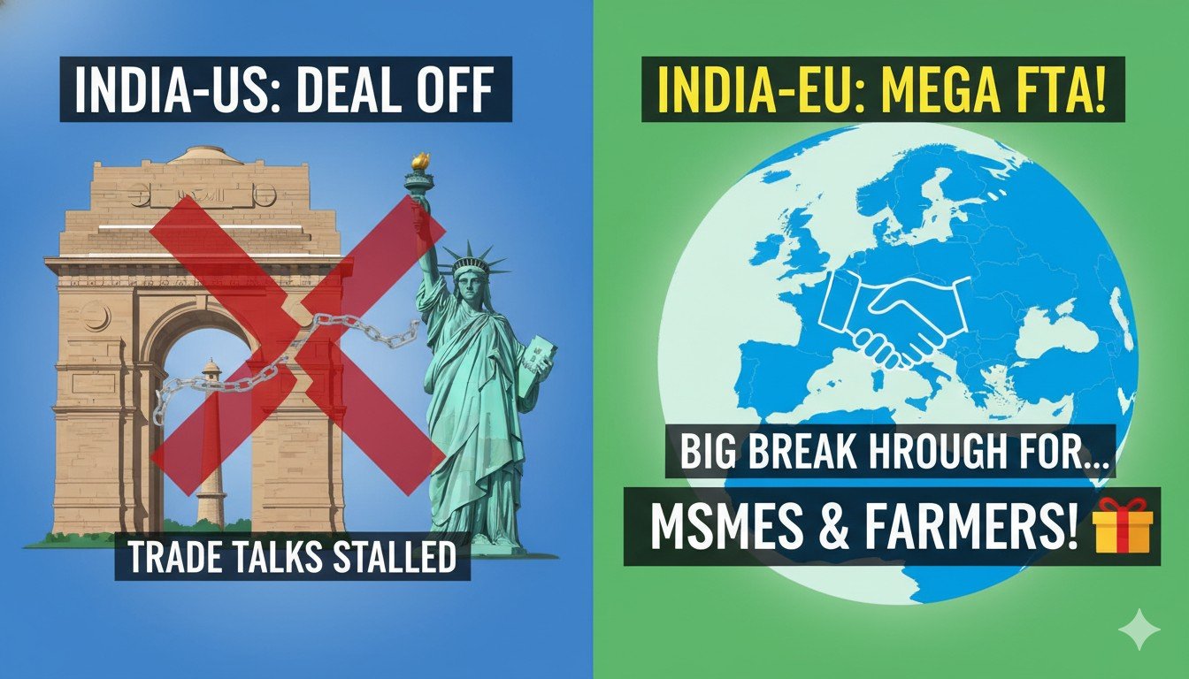 Piyush Goyal and Maros Sefcovic shaking hands during India-EU FTA talks in Brussels.