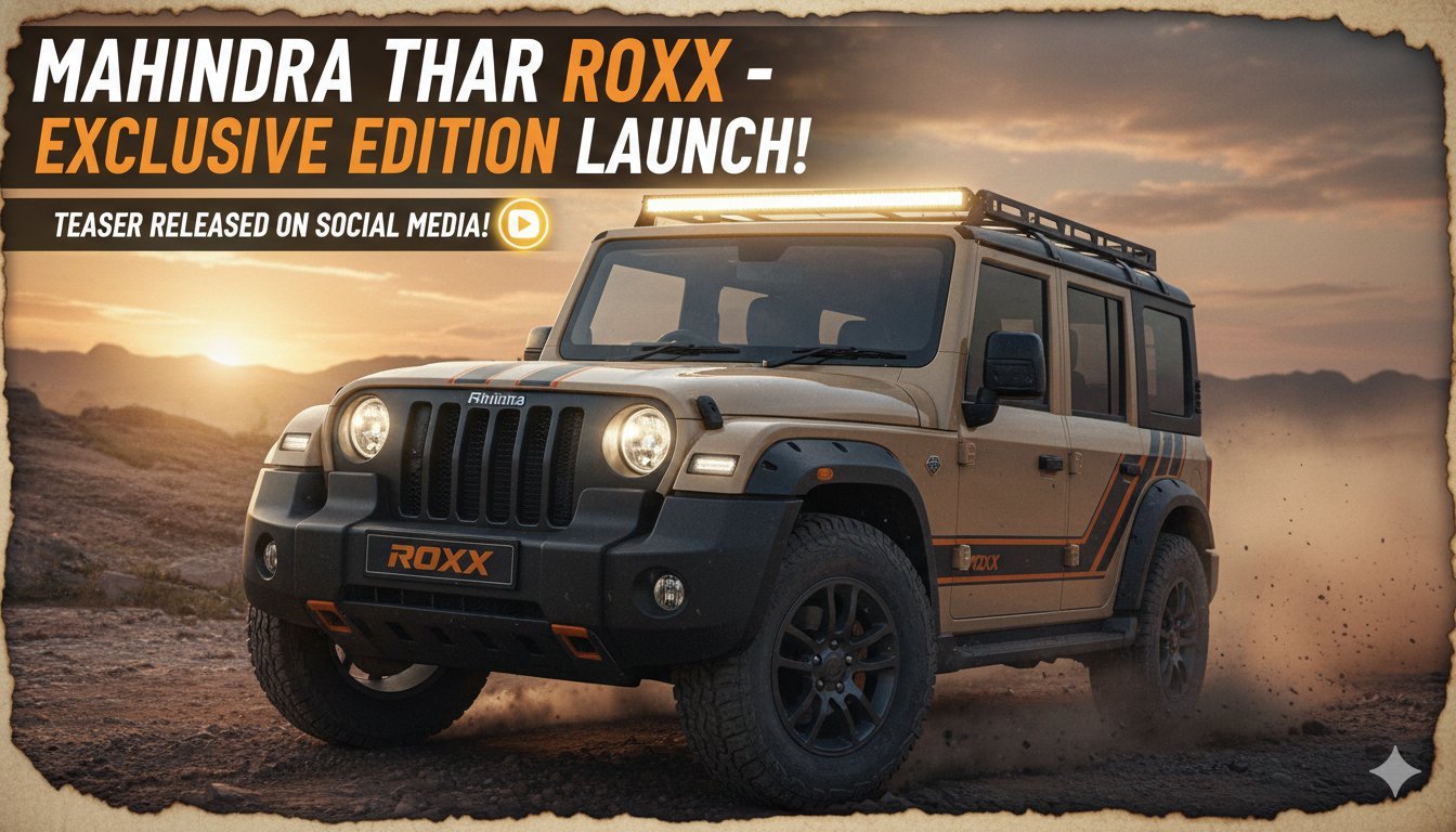 महिंद्रा थार रॉक्स स्पेशल एडिशन का ब्लैकआउट टीजर इमेज