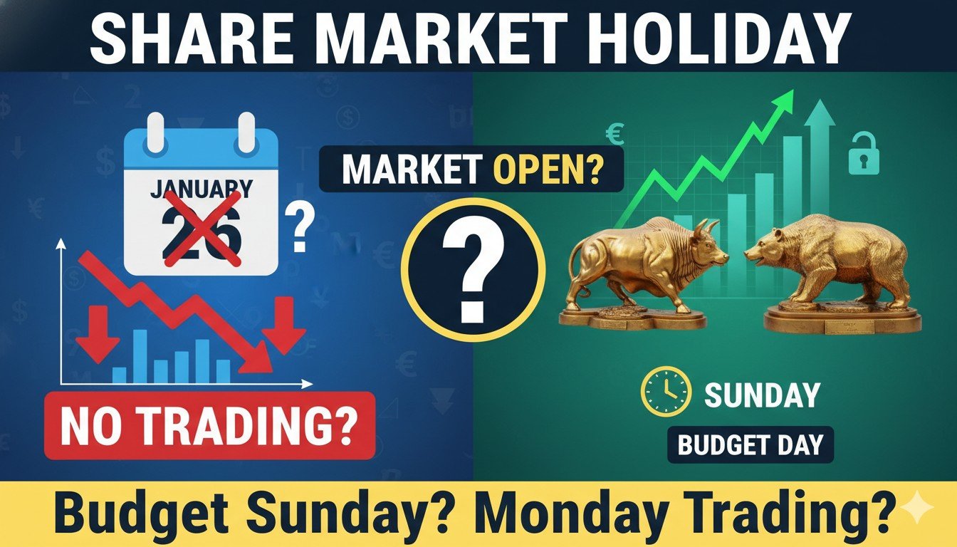 भारतीय शेयर बाजार की छुट्टियों और बजट डे की ट्रेडिंग पर ग्राफिक इमेज