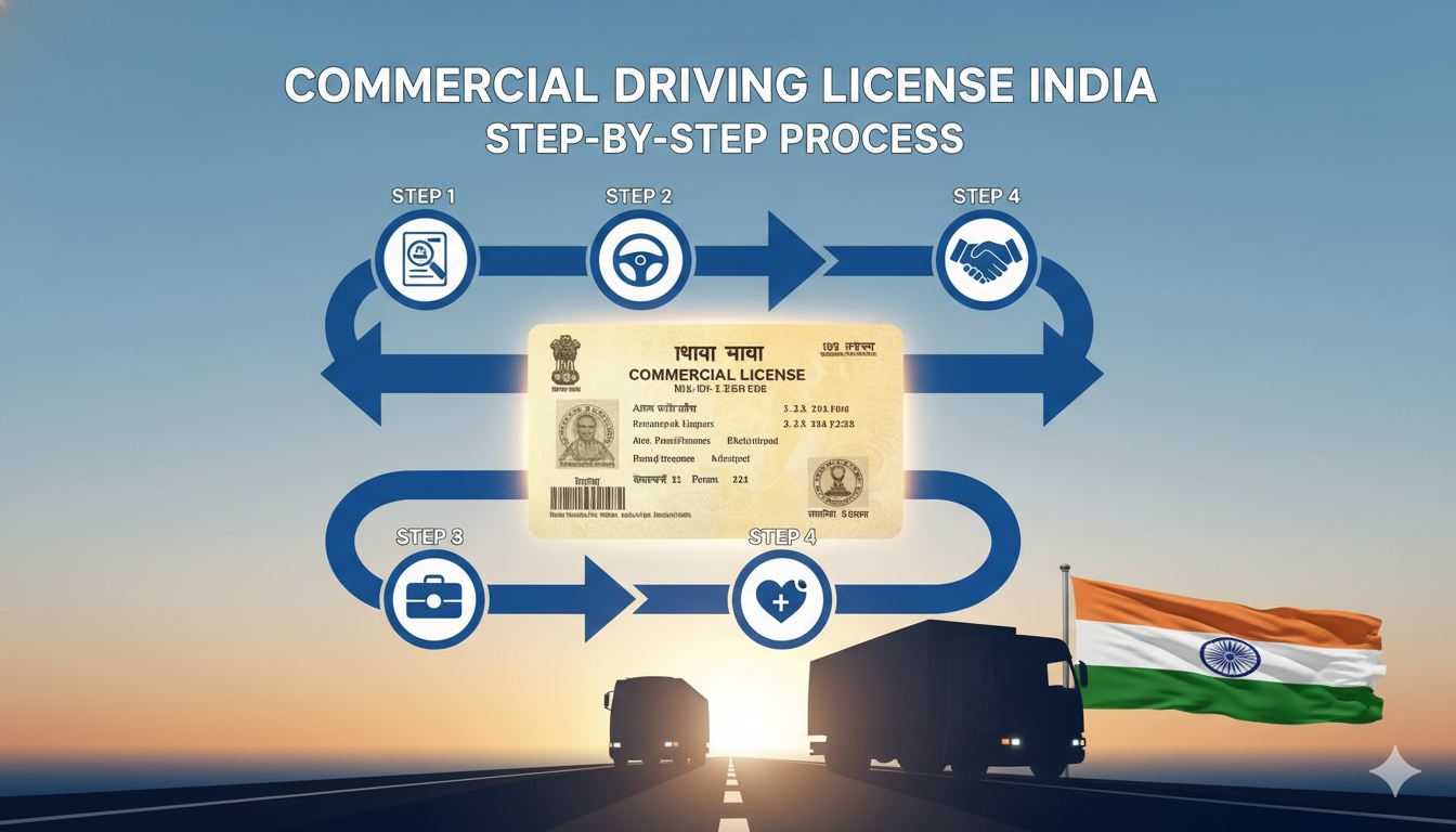 व्यक्ति RTO में कमर्शियल ड्राइविंग लाइसेंस के लिए दस्तावेज़ जमा करता हुआ
