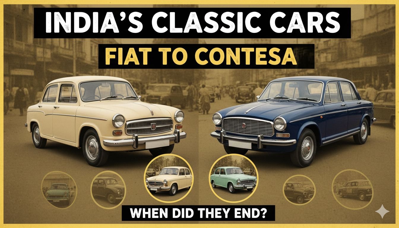 क्लासिक भारतीय कारें - Hindustan Ambassador, Premier Padmini और Hindustan Contessa की पुरानी तस्वीर