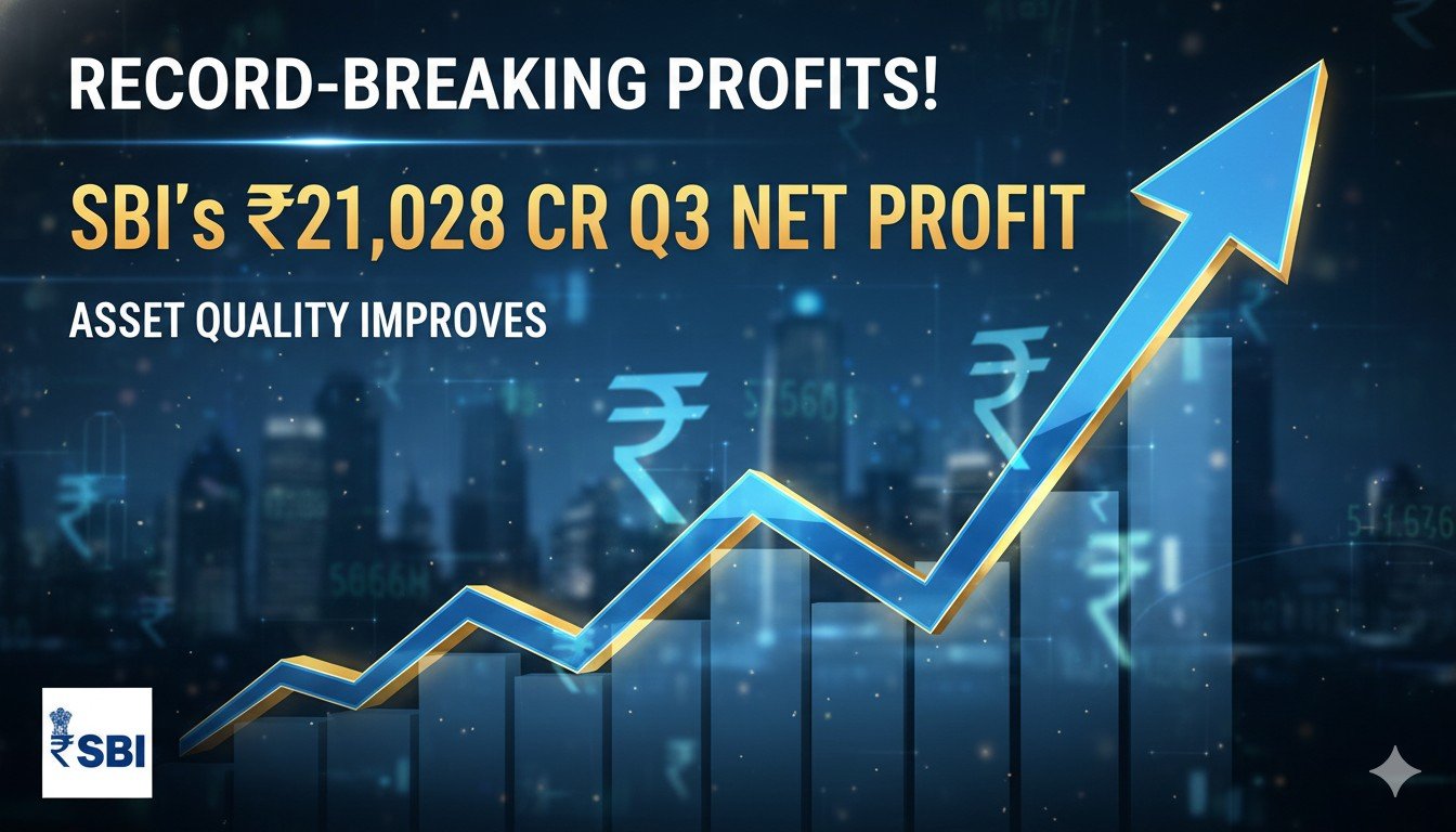 स्टेट बैंक ऑफ इंडिया का Q3 प्रॉफिट ग्राफ दिखाते हुए फाइनेंशियल चार्ट