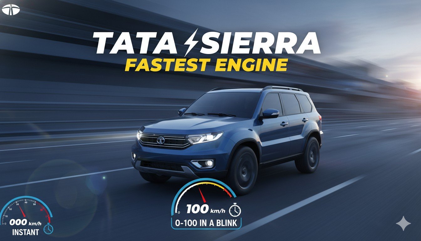 Tata Sierra EV accelerating from 0 to 100 kmph in under 7 seconds on a highway.