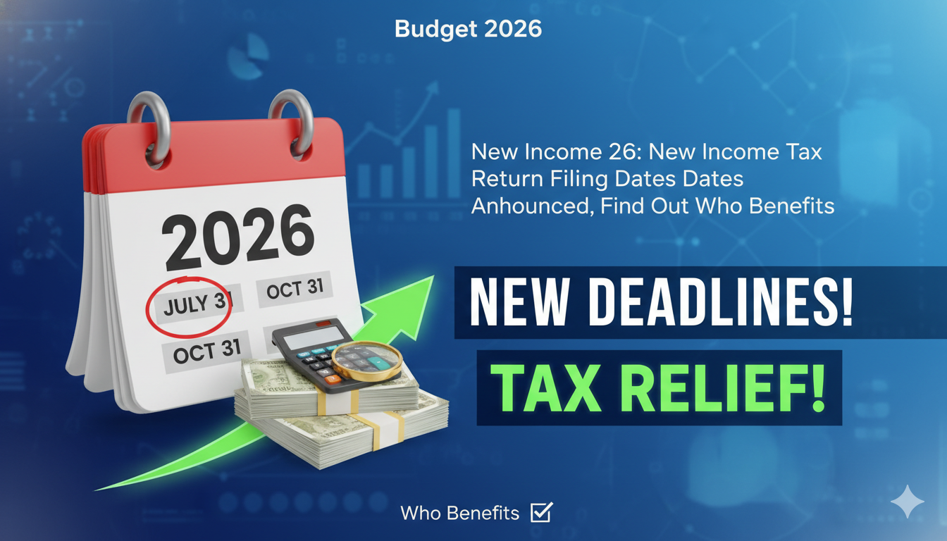 भारतीय बजट 2026 में इनकम टैक्स रिटर्न फाइलिंग की नई डेडलाइन की घोषणा का ग्राफिक प्रतिनिधित्व