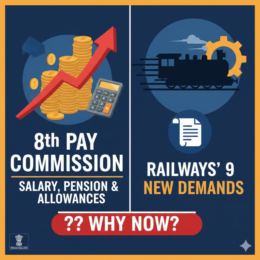 8वें वेतन आयोग पर रेलवे कर्मचारियों की 9 नई मांगें, सैलरी और पेंशन अपडेट