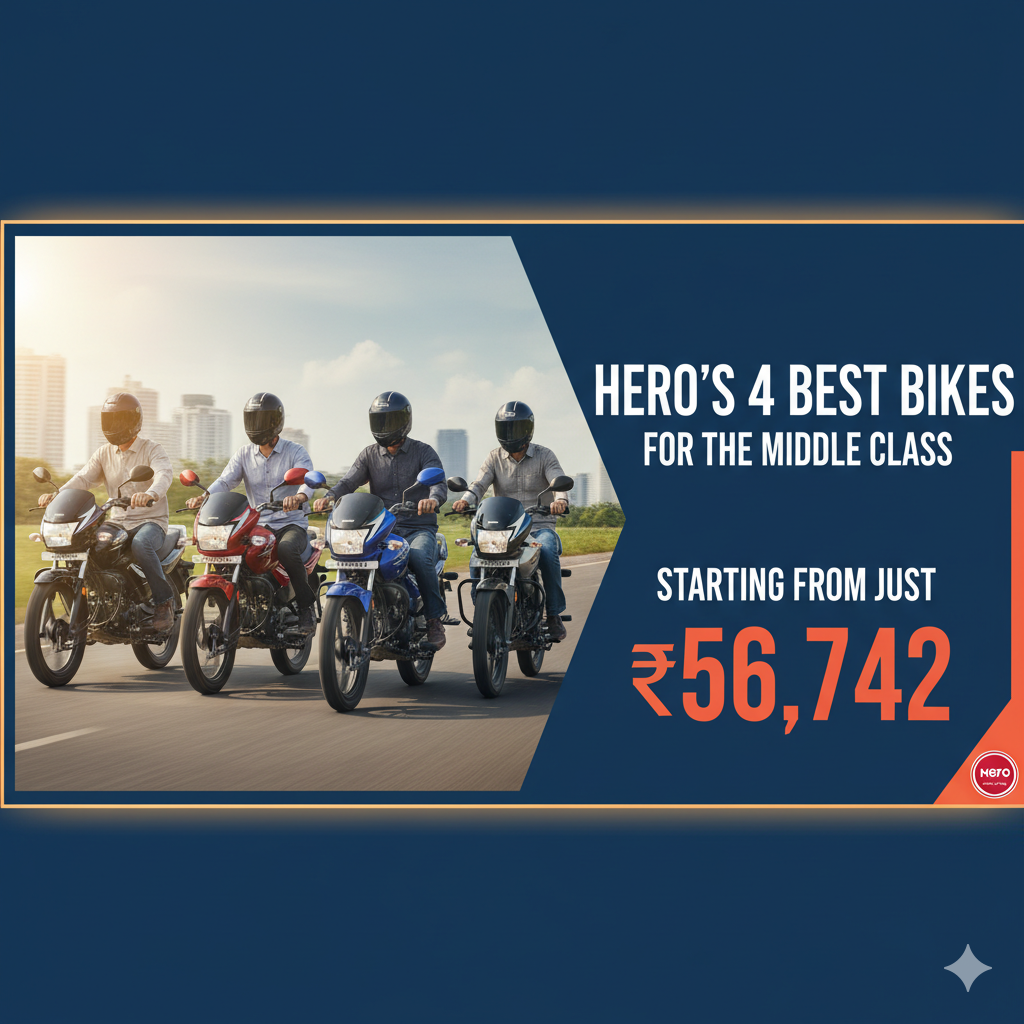 Hero MotoCorp की चार बेस्ट मिडिल क्लास कम्यूटर बाइक्स HF Deluxe, Splendor Plus और अन्य, कीमत 56,742 रुपए से शुरू