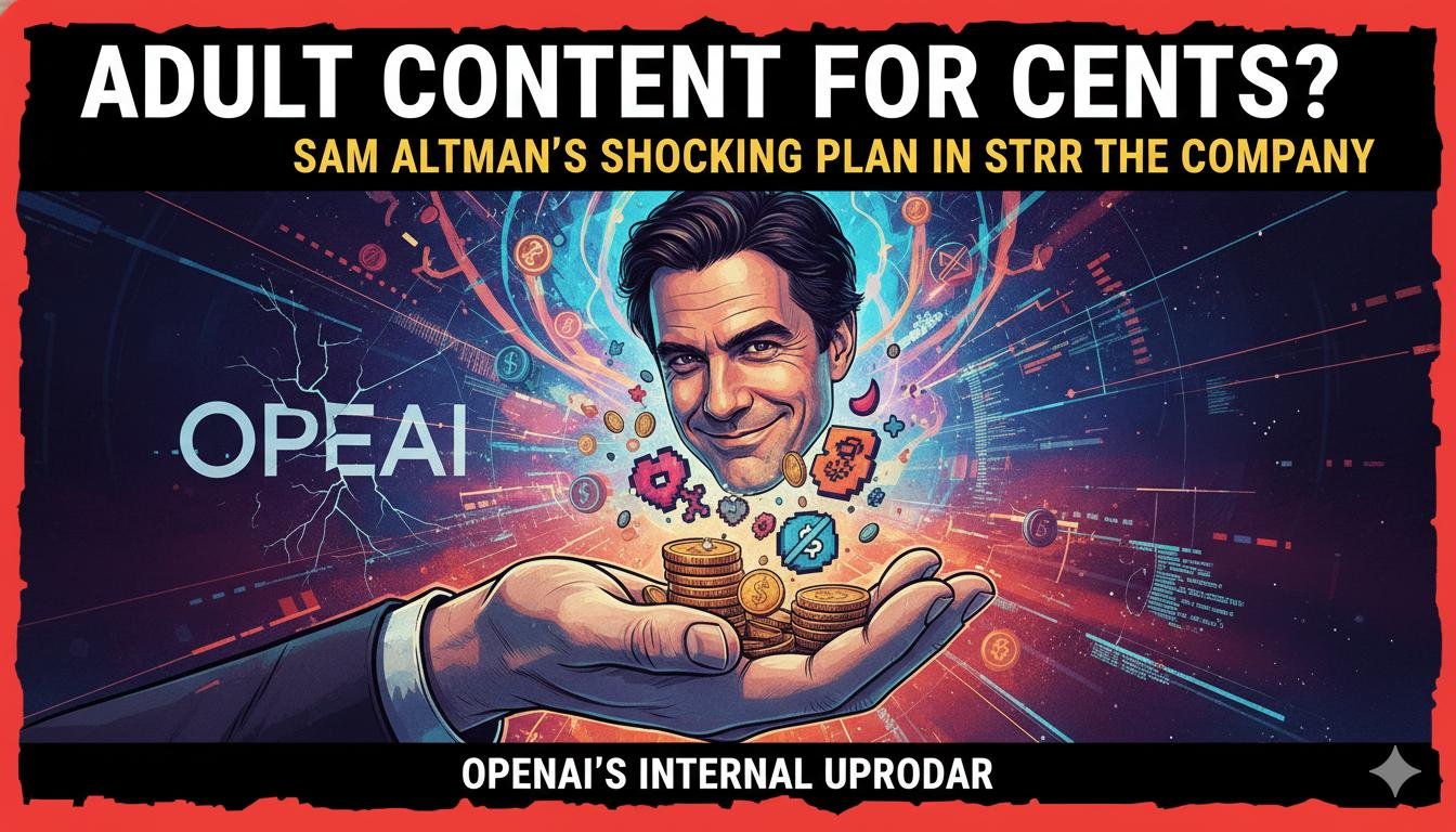 सैम ऑल्टमैन और चैटजीपीटी लोगो के साथ एडल्ट कंटेंट वाली AI स्क्रीन का ग्राफिक