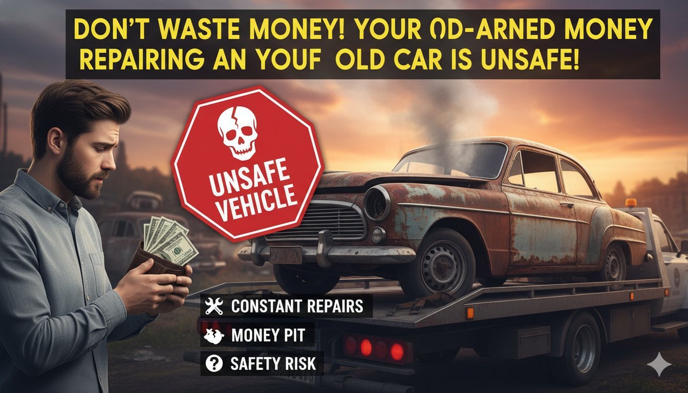 पुरानी कार के अंडरबॉडी पर जंग और ब्रेक सिस्टम की समस्या दिखाती इमेज, जो सुरक्षा खतरे का संकेत है